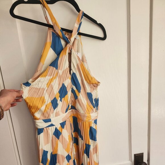 NWT Amour Vert Pleat Recycled Sateen Dress in Sonia Indigo Blue Multi - M - Picture 6 of 9